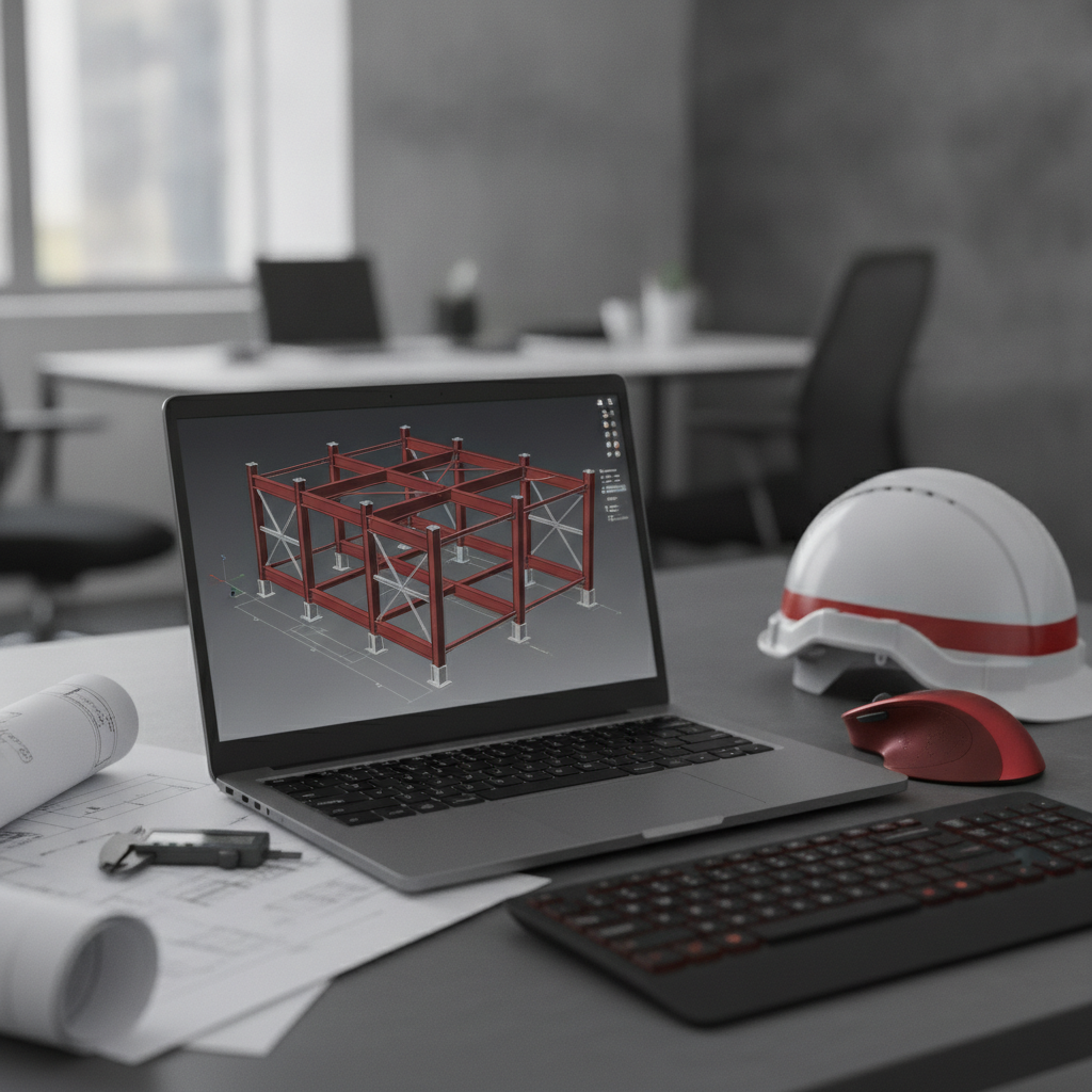 Ingénieur travaillant sur un logiciel BIM de modélisation de structure métallique